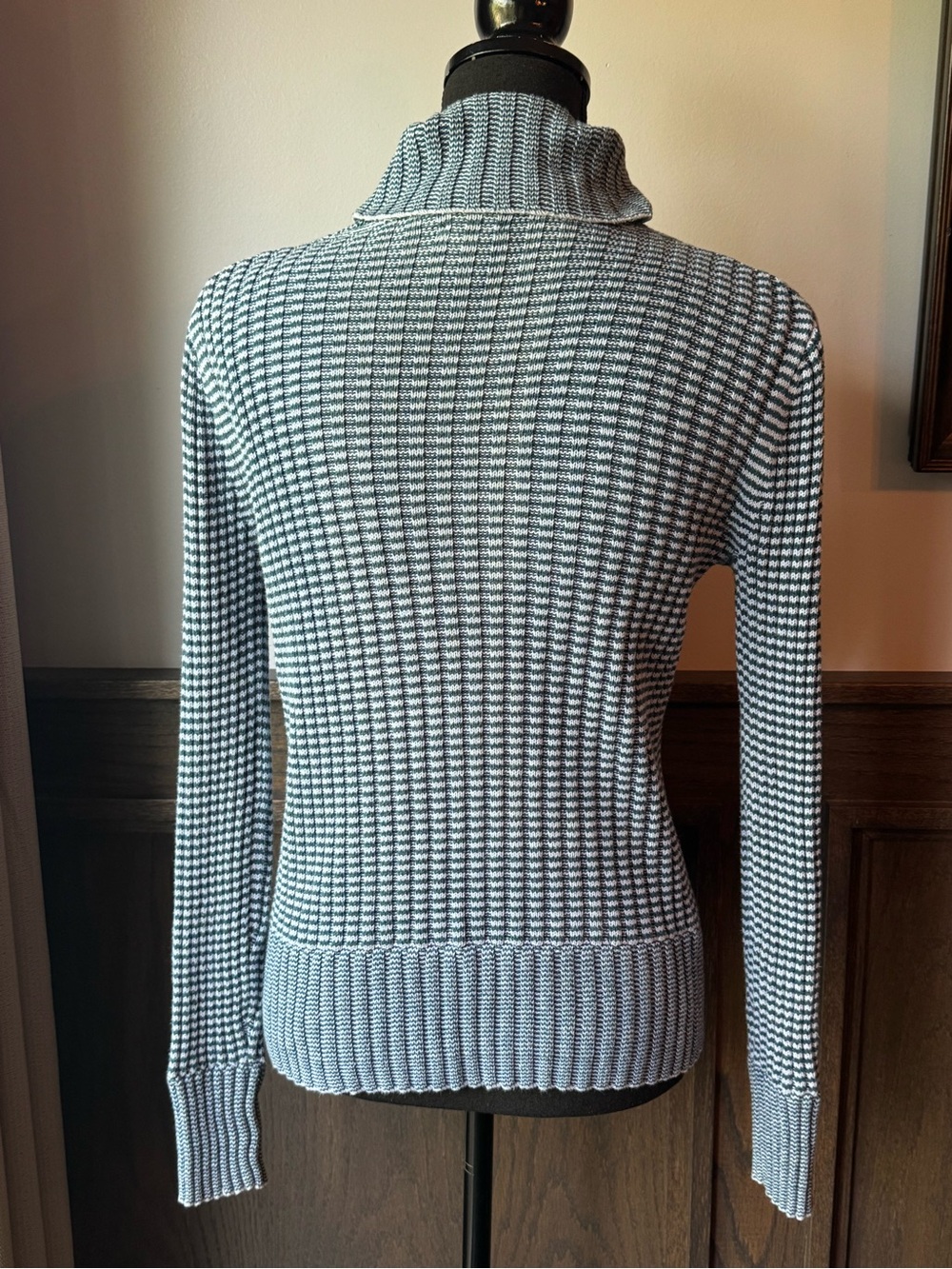 Calvin Klein green striped Ribbed Turtleneck Sweater small - Picture 4 of 7